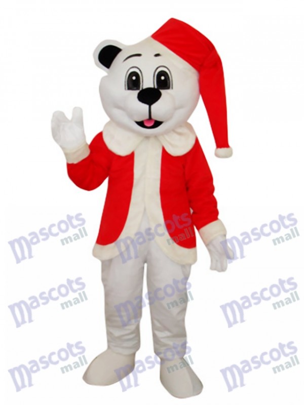 White Bear with Santa Hat Adult Mascot Costume