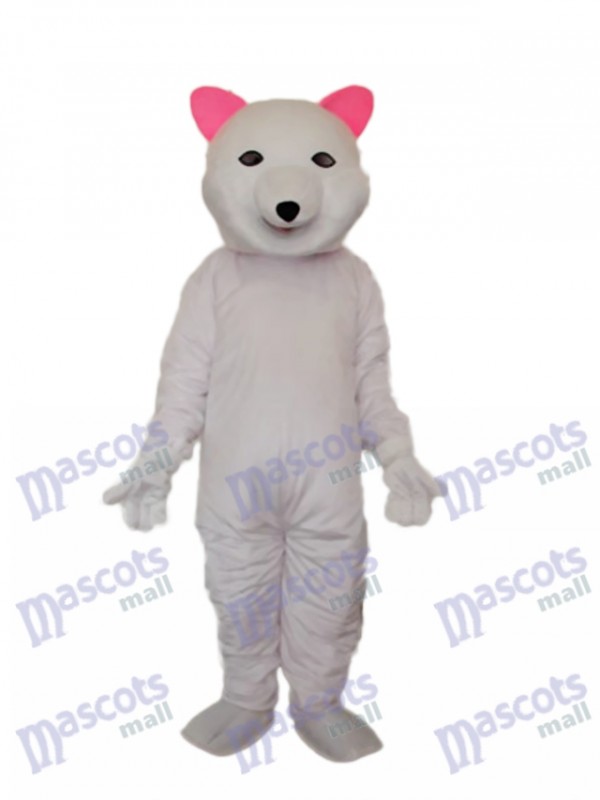 Pink Ears Polar Bear Mascot Adult Costume