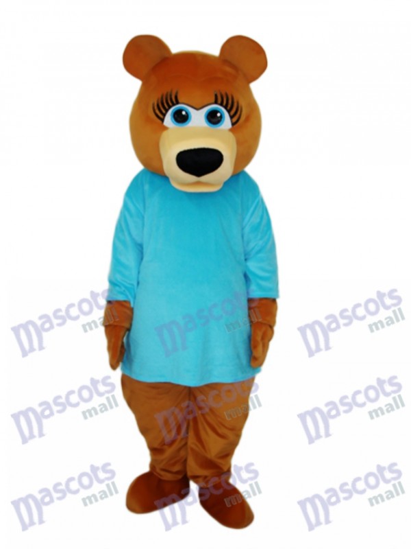 Ms.Bear in Blue T-shirt Mascot Adult Costume