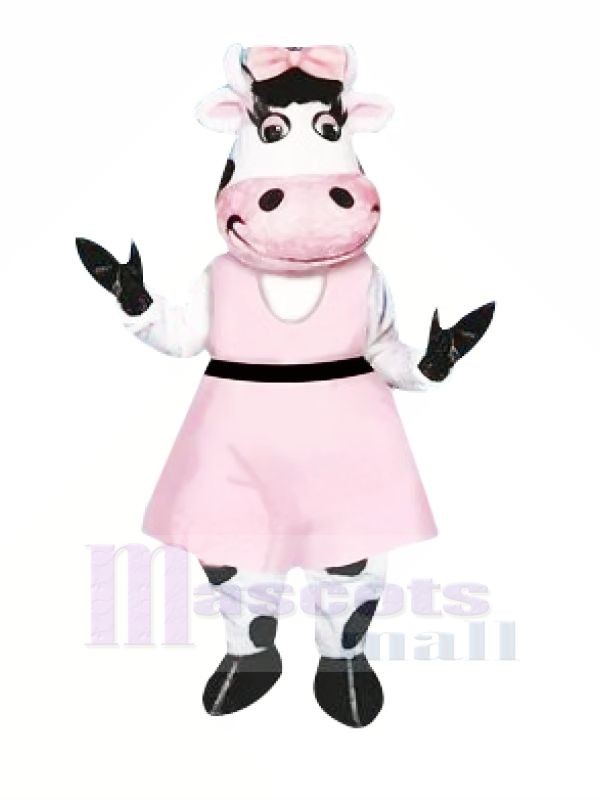 Beautiful Cow with Pink Dress Mascot Costumes Animal