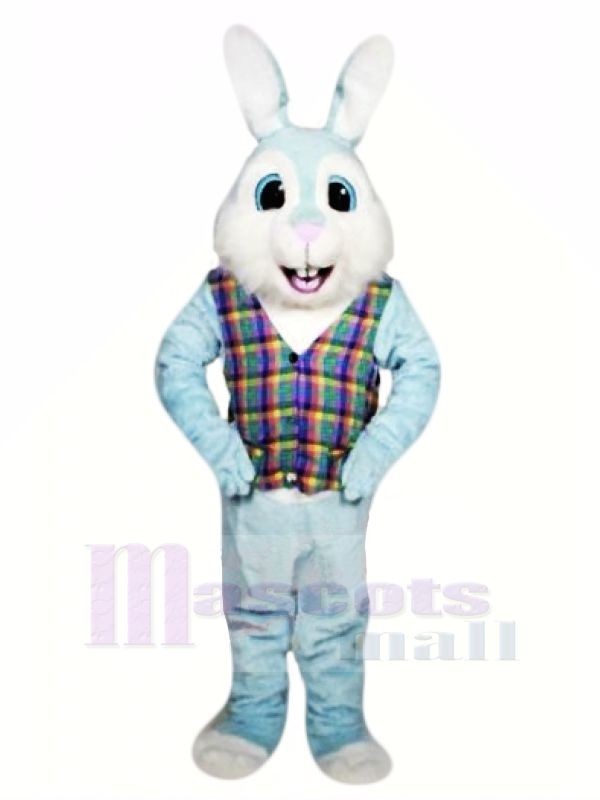 Blue Easter Bunny with Colorful Vest Mascot Costumes Animal