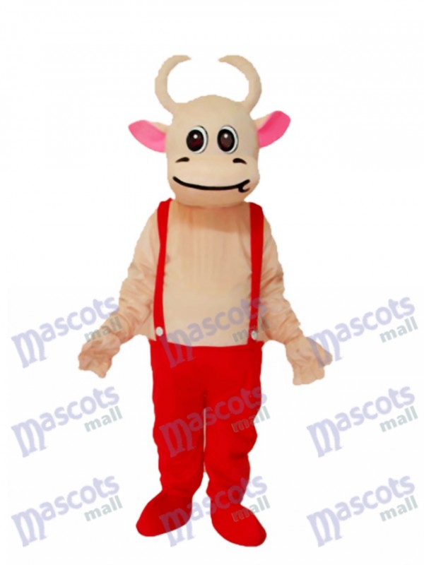 Red Overalls Cow Mascot Adult Costume