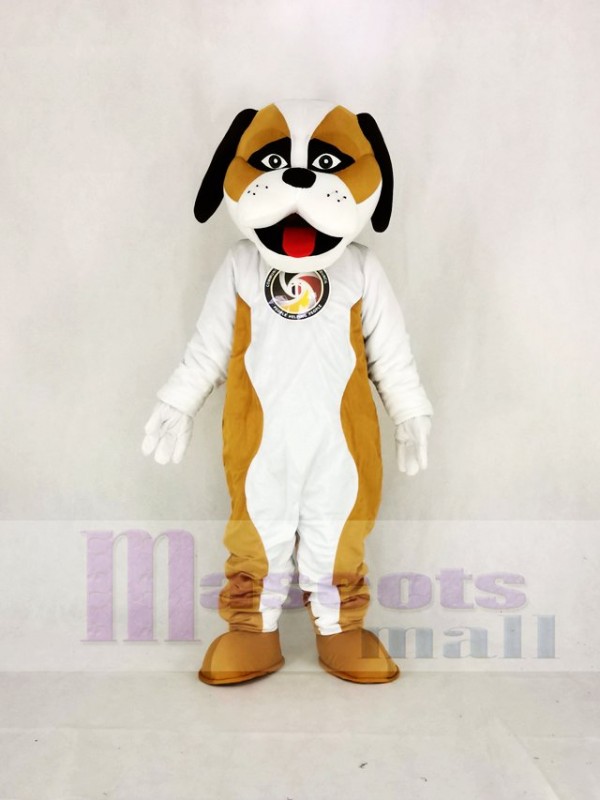 Brown And White St. Bernard Dog Mascot Costume Cartoon