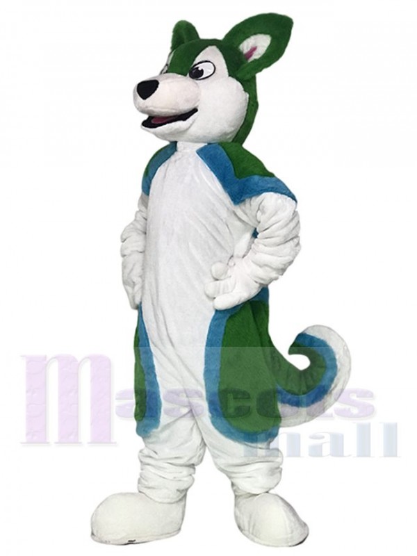 Green and Blue Husky Dog Fursuit Mascot Costume Animal