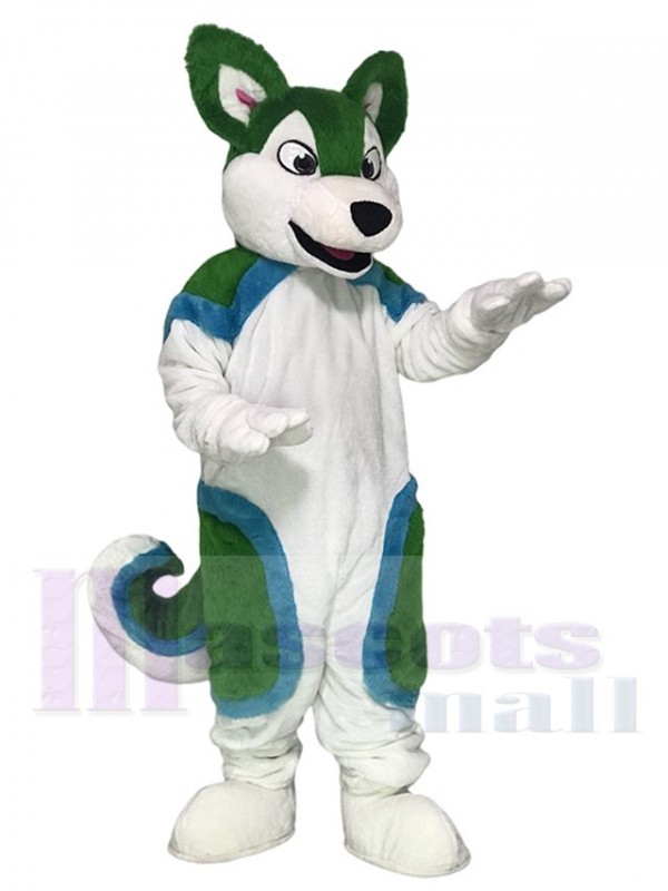 Green and Blue Husky Dog Fursuit Mascot Costume Animal