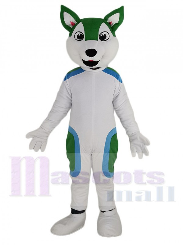 Cute White and Green Husky Dog Mascot Costume Animal