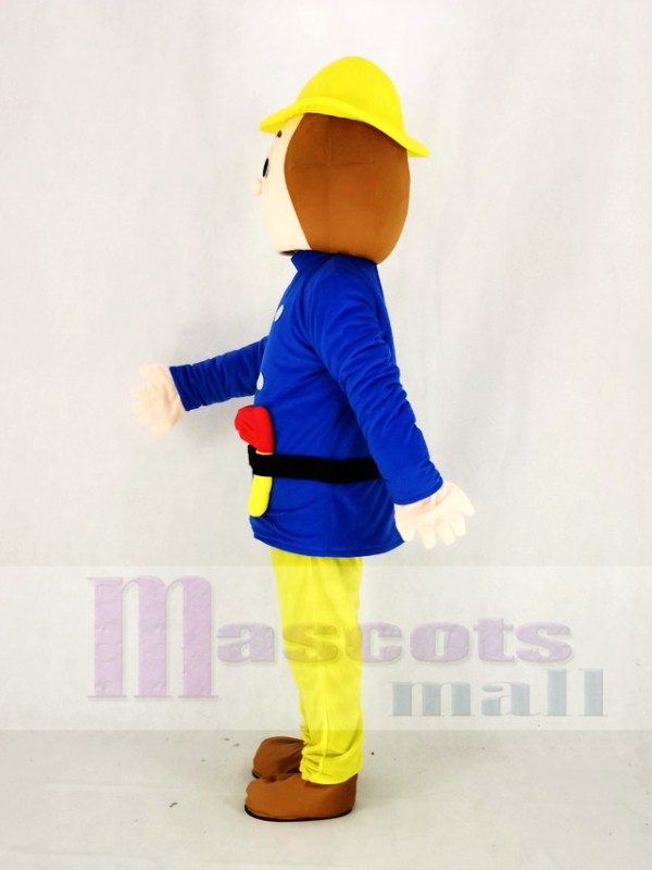 Realistic Fireman Sam In Blue Coat Mascot Costume Cartoon