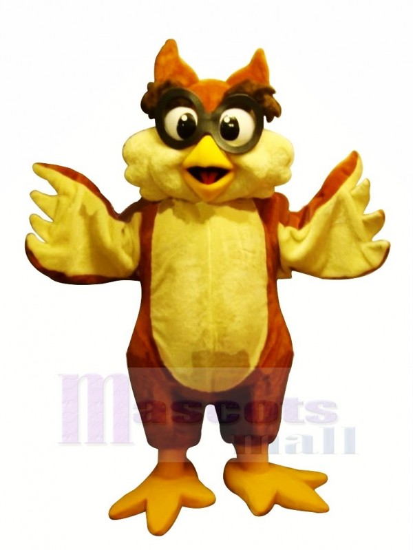 Yellow Owl with Glasses Mascot Costumes Cartoon	