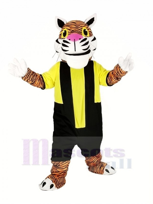 Power Tiger with Black and Yellow Sweatshirt Mascot Costume Animal	