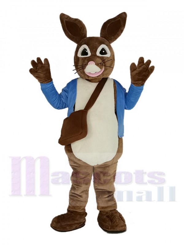 Brown Peter Rabbit in Blue Coat Mascot Costume