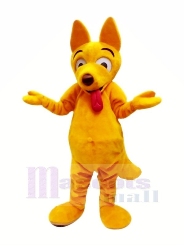 Yellow Dog with Long Tongue Mascot Costumes Cartoon