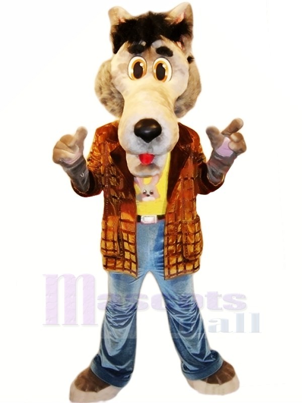 Cool Wolf with Jacket Mascot Costumes Cartoon