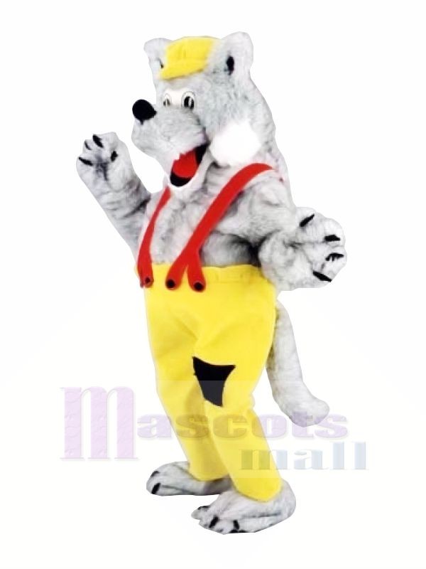 Happy Wolf with Yellow Hat Mascot Costumes Cartoon