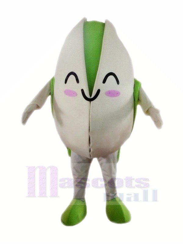 Smiling Pistachio Mascot Costume Cartoon