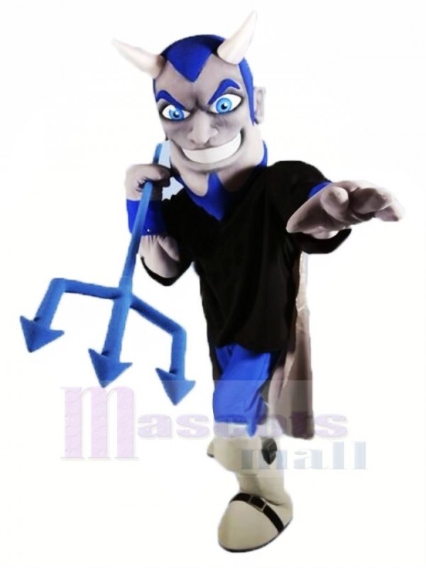 Smiling Devil with Blue Eyes Mascot Costume Cartoon 