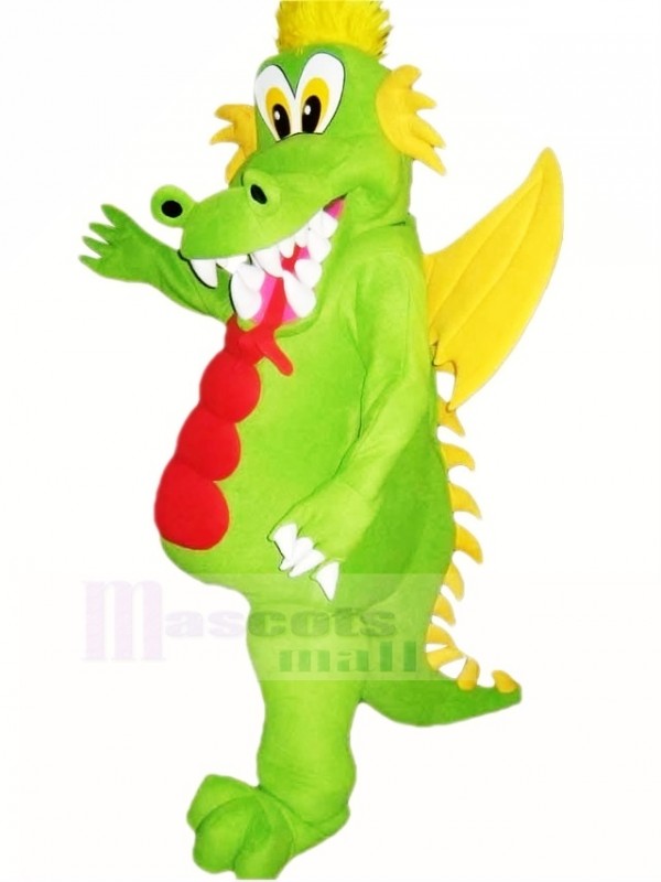 Green Dragon with Yellow Wings Mascot Costume Cartoon	