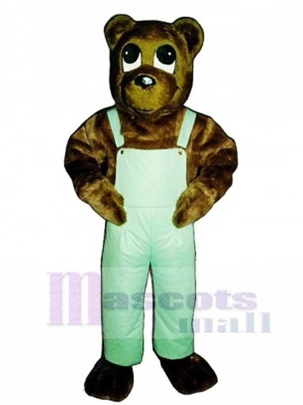Cute Cutesy Bear with Bib Overalls Mascot Costume