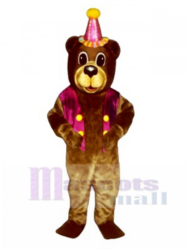 New Birthday Bear with Vest & Hat Mascot Costume