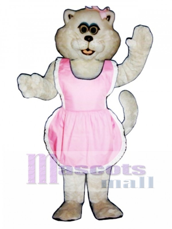 Cute Pussy Cat with Apron & Bow Mascot Costume