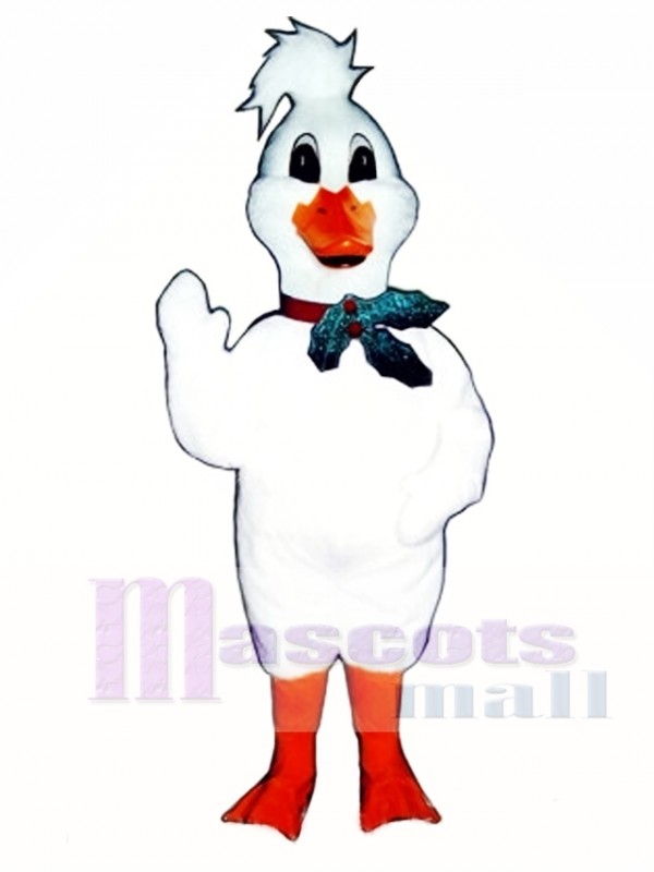 Cute Christmas Goose with Holly Neck Band Mascot Costume