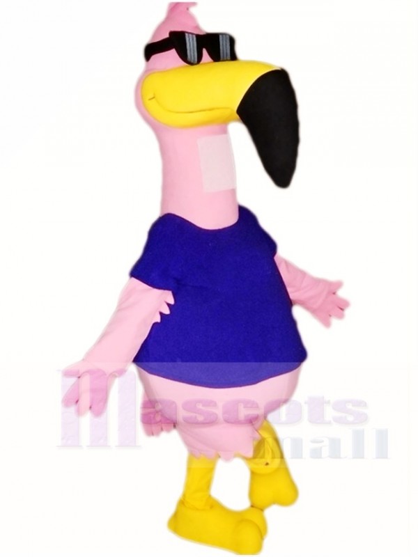 Cool Pink Flamingo With Sunglasses Mascot Costumes Bird Animal