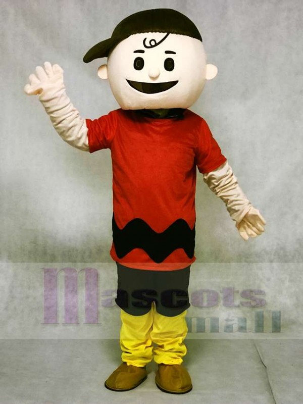 Red T-shirt Boy with Brown Hat Charlie Brown Mascot Costumes