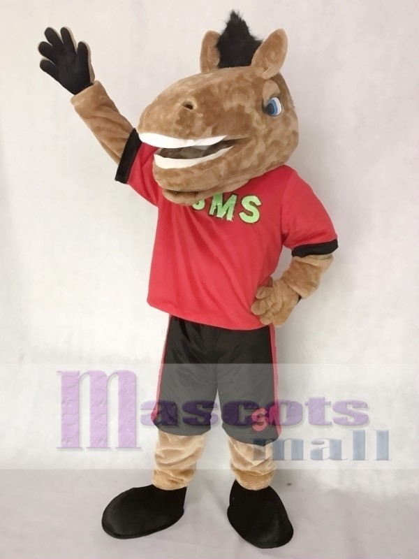  New Sport Team Broncho Horse in Red Shirt with Black Shorts Mascot Costume