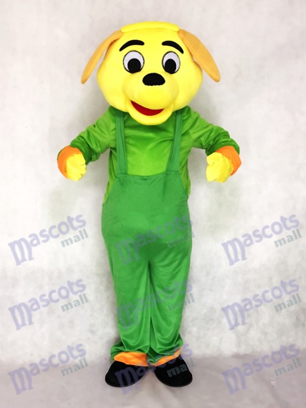 Yellow Dog with Green Overalls Mascot Costume