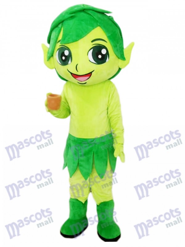 Green Elf Wizard with Leaves Mascot Costume Cartoon 