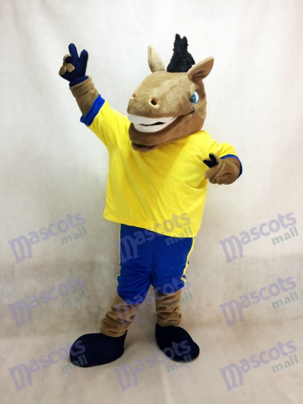 Sport Team Broncho Horse with Yellow Shirt Mascot Costume Animal