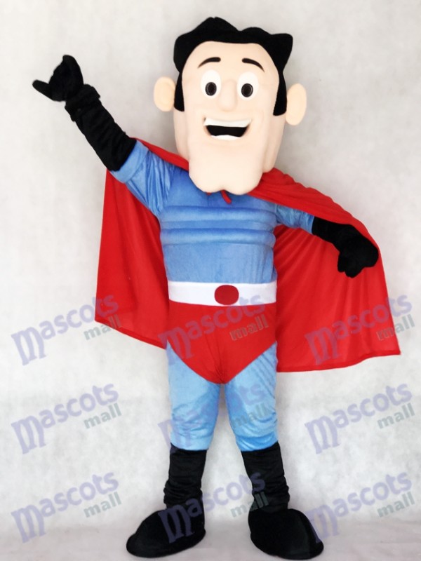 New Super Hero with Red Cape Mascot Costume