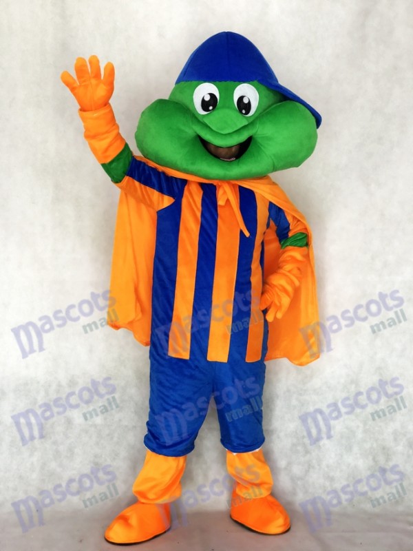 Happy Frog with Blue Hat and Orange Cape Mascot Costume Animal