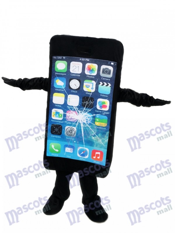 Black Cell Phone Apple iPhone with Crack Screen Mascot Costume For Promotion
