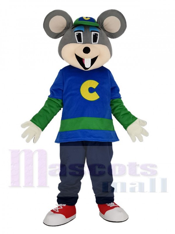 Funny Chuck E. Cheese Mouse with Green Hat Mascot Costume