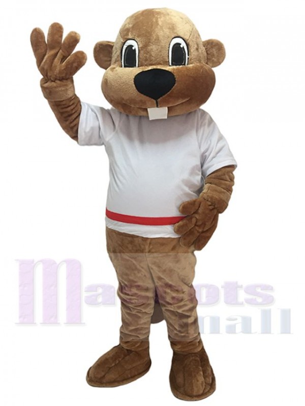 Alex the Beaver Mascot Costume in White Shirt Animal 