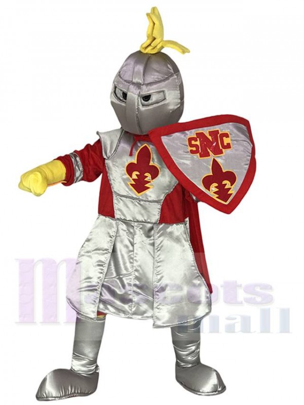 Silver Adult Knight St Norbert Mascot Costume with Red Cloak