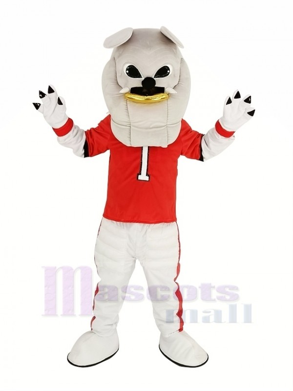 Gray Bulldog in Red Coat Mascot Costume Animal