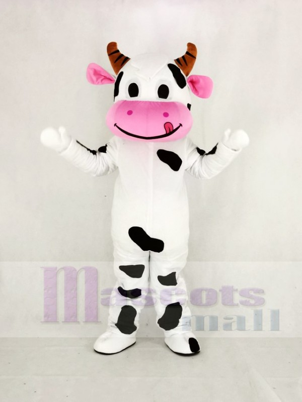 Cute Cow with Pink Mouth Mascot Costume Cartoon