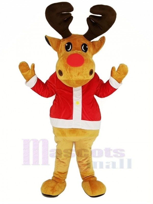 Brown Reindeer with Red Coat Mascot Costume Christmas Xmas