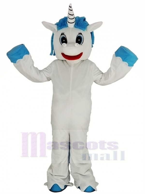 Unicorn with Blue Mane Mascot Costume Cartoon