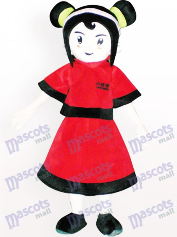 Red Dressed Girl Cartoon Adult Mascot Costume