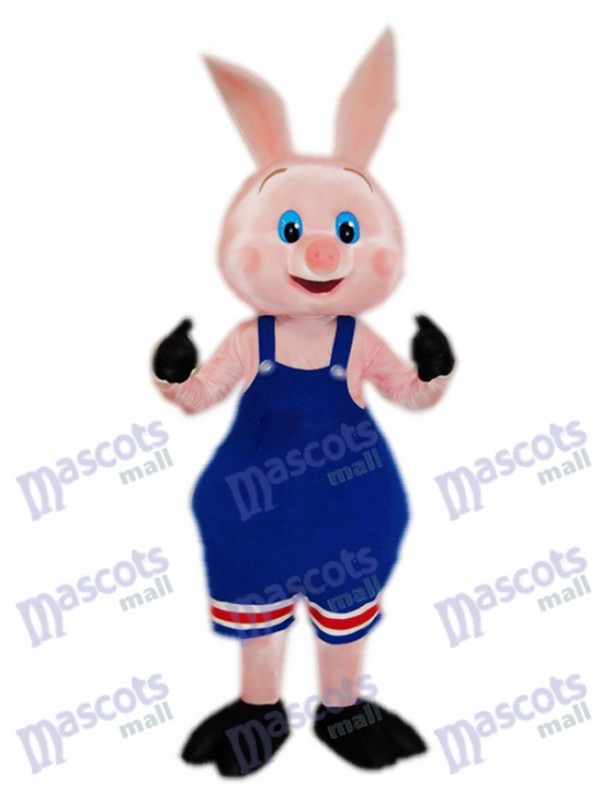 Pig Piglet Hog with Blue Overalls Mascot Costume