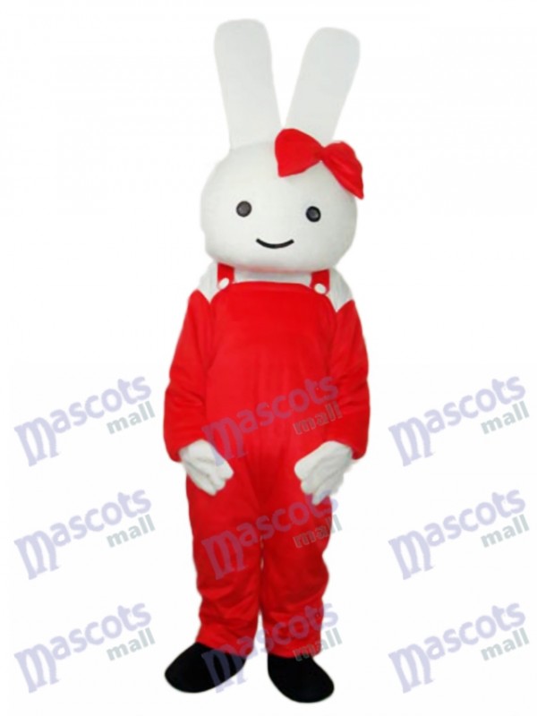 Easter Red Overall Rabbit Mascot Adult Costume
