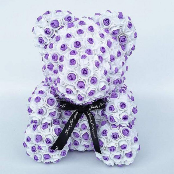 Newstyle Purple Rose Teddy Bear Flower Bear Best Gift for Mother's Day, Valentine's Day, Anniversary, Weddings and Birthday