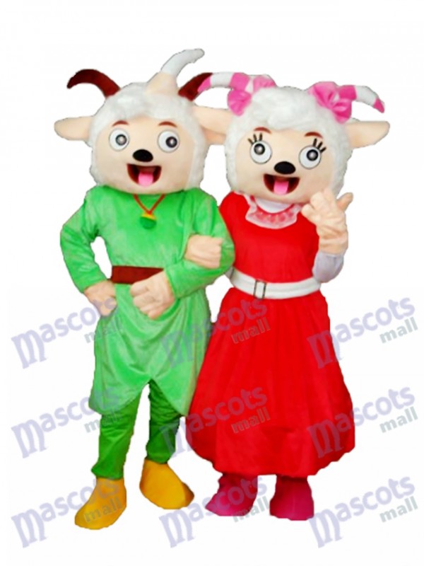 Laughing Mmouth Pleasant Goat & Beauty Sheep Mascot Adult Costume