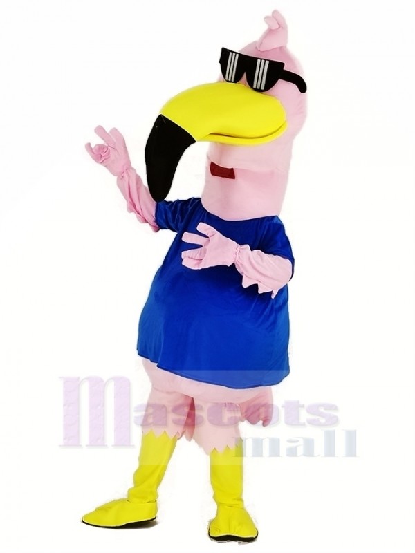 Pink Flamingo Bird with Sunglasses Mascot Costume Animal