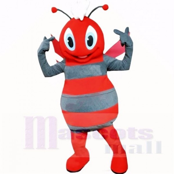 Smiling Grey and Red Bee Mascot Costumes Cartoon