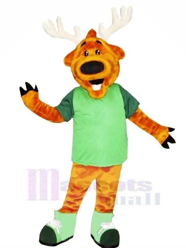 Happy Deer with Green T-shirt Mascot Costume Animal