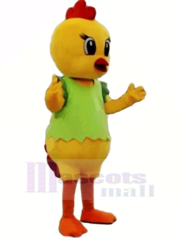 Yellow Chicken with Green Vest Mascot Costumes Cheap
