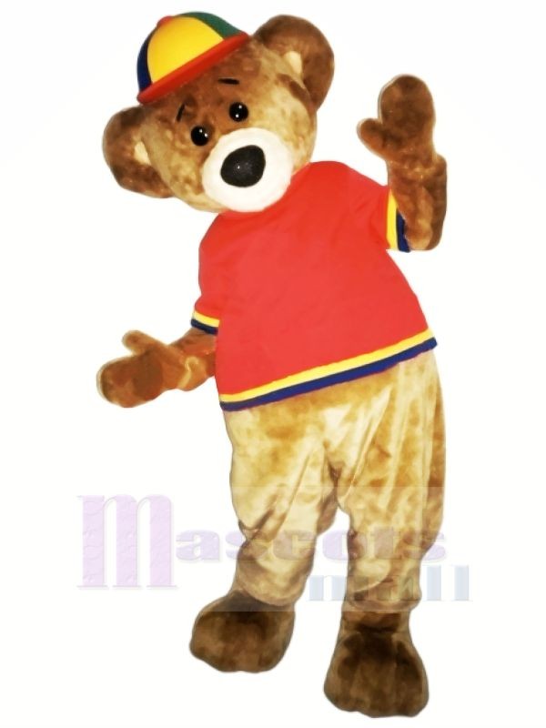 Brown Bear with Red T-shirt Mascot Costume Aniaml